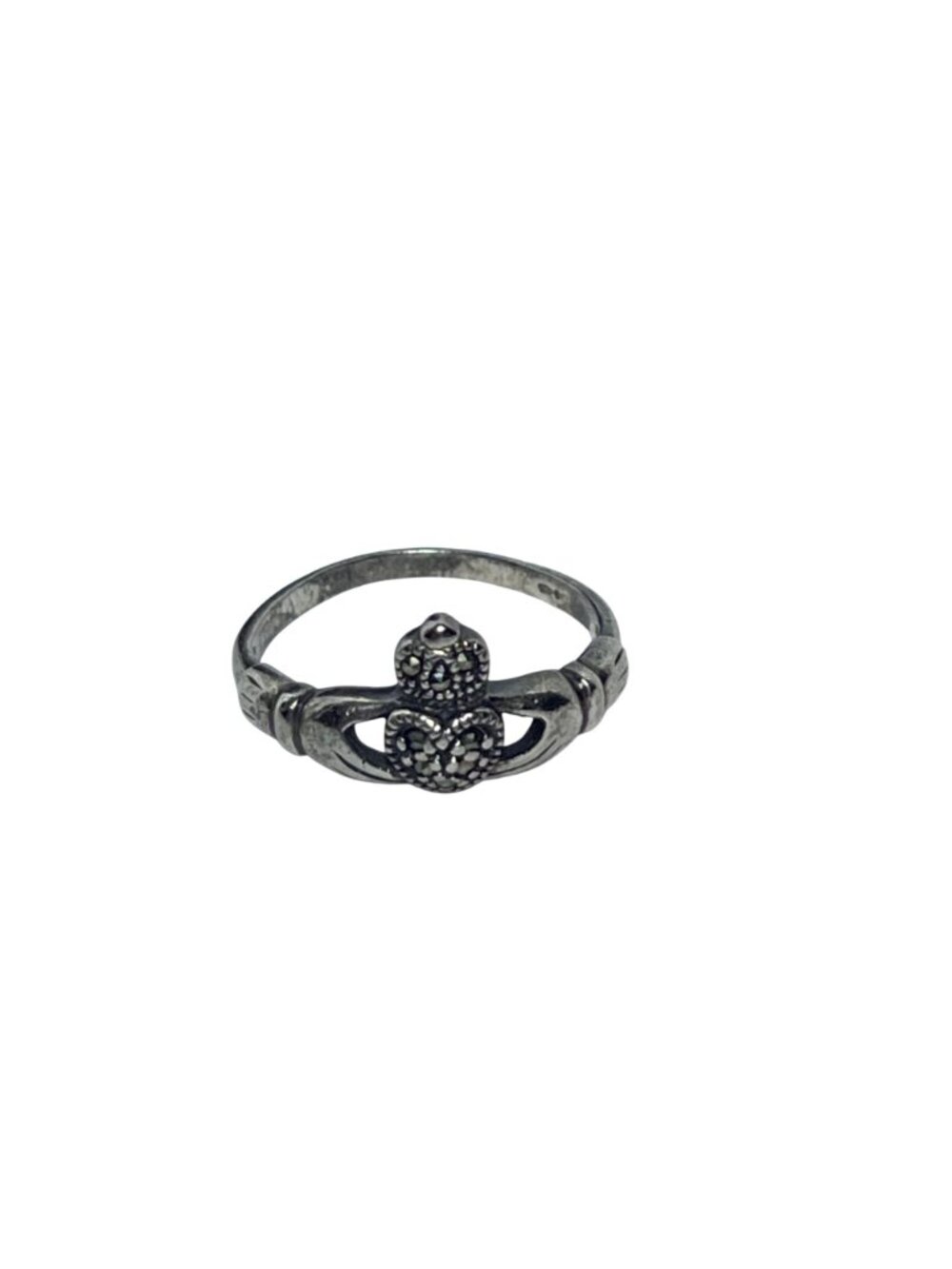Solvar Sterling Silver And Marcasite Claddagh Ring Size 7.5 (R472) - Picture 2 of 7